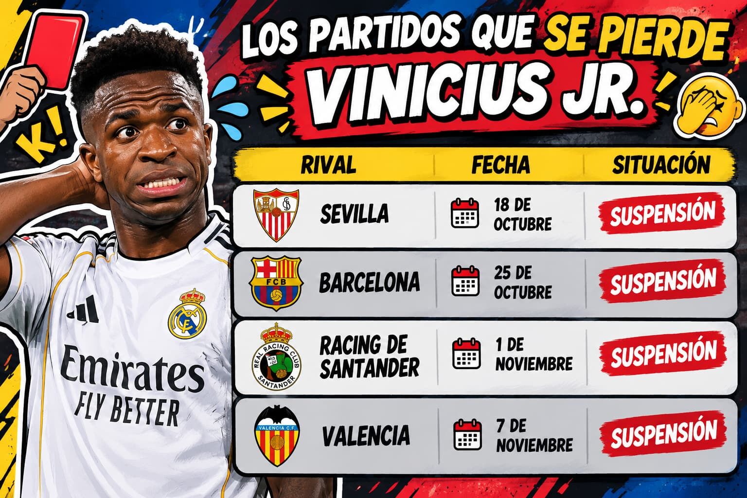 Los partidos que se pierde Vinicius Jr.
